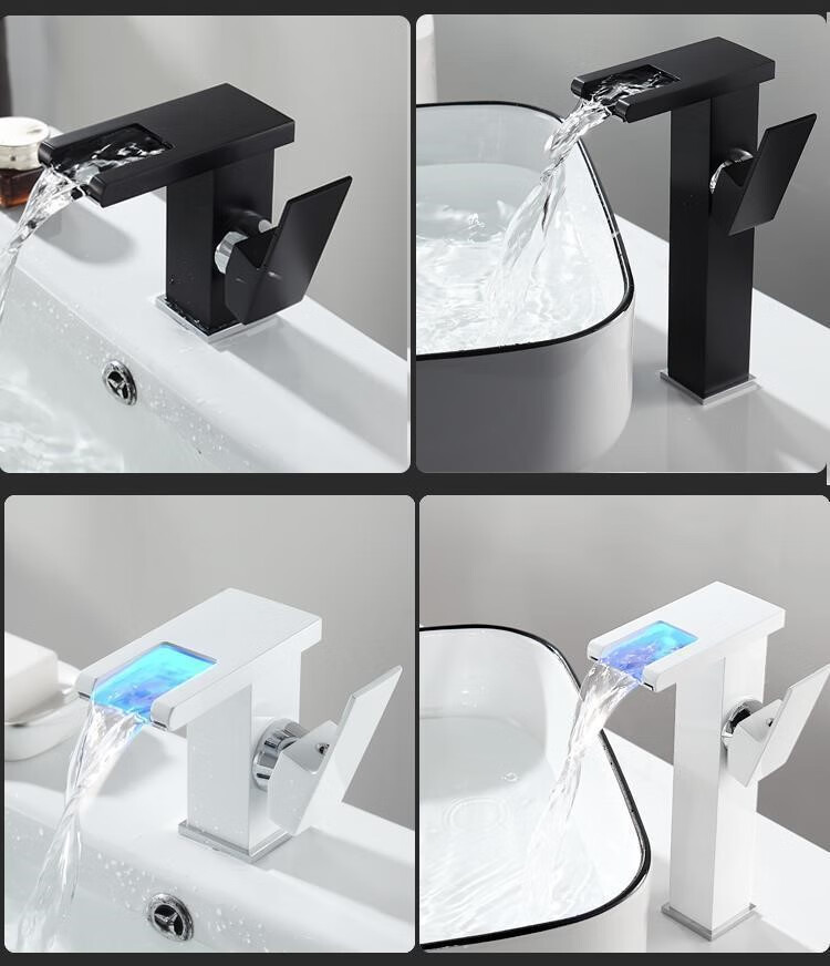 温控变色水龙头 smo洗脸盆发光水龙头全铜冷热混水家用卫生间温控三色