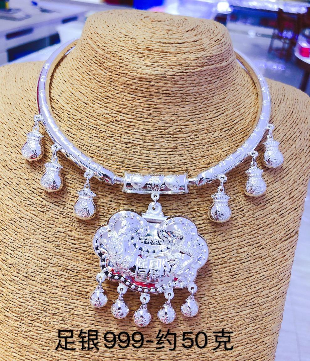 老凤凰款式sevipv足银长命锁项圈足银999锁吊坠男女宝宝婴儿满月周岁