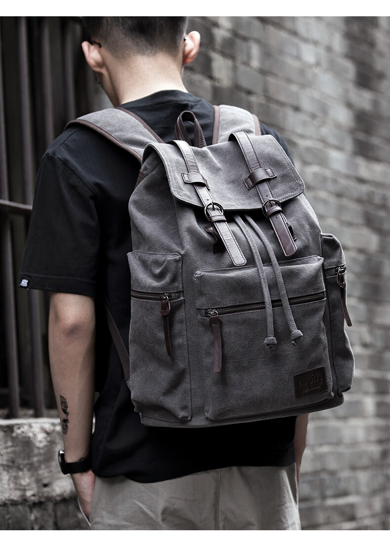 Fanzhe Canvas Casual Simple Backpack Men Korean Style Travel Bag Trendy High School Student Schoolbag 2