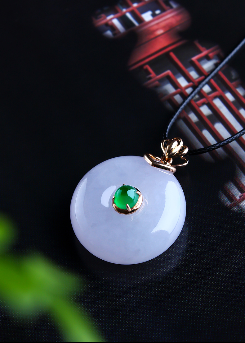 520礼物百博翡翠平安扣吊坠女紫罗兰平安扣玉坠18k金镶玉天然缅甸玉石