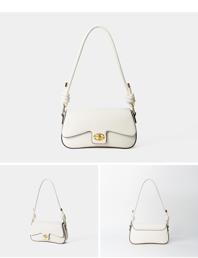 三福2021复古油边系列精致小巧锁扣通勤挎包时尚女包 443492 黑色 中