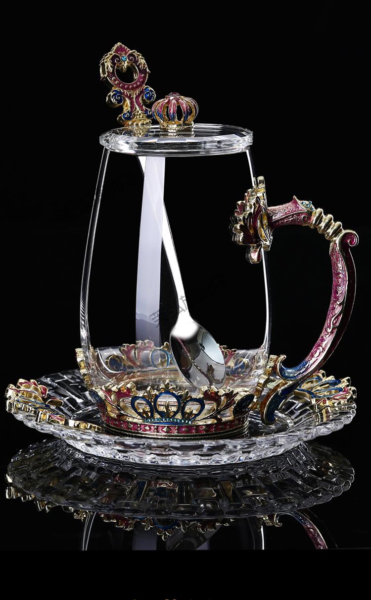 毕曦之 2022新款珐琅彩水杯玻璃杯欧式杯子轻奢珐琅彩水杯欧式水晶