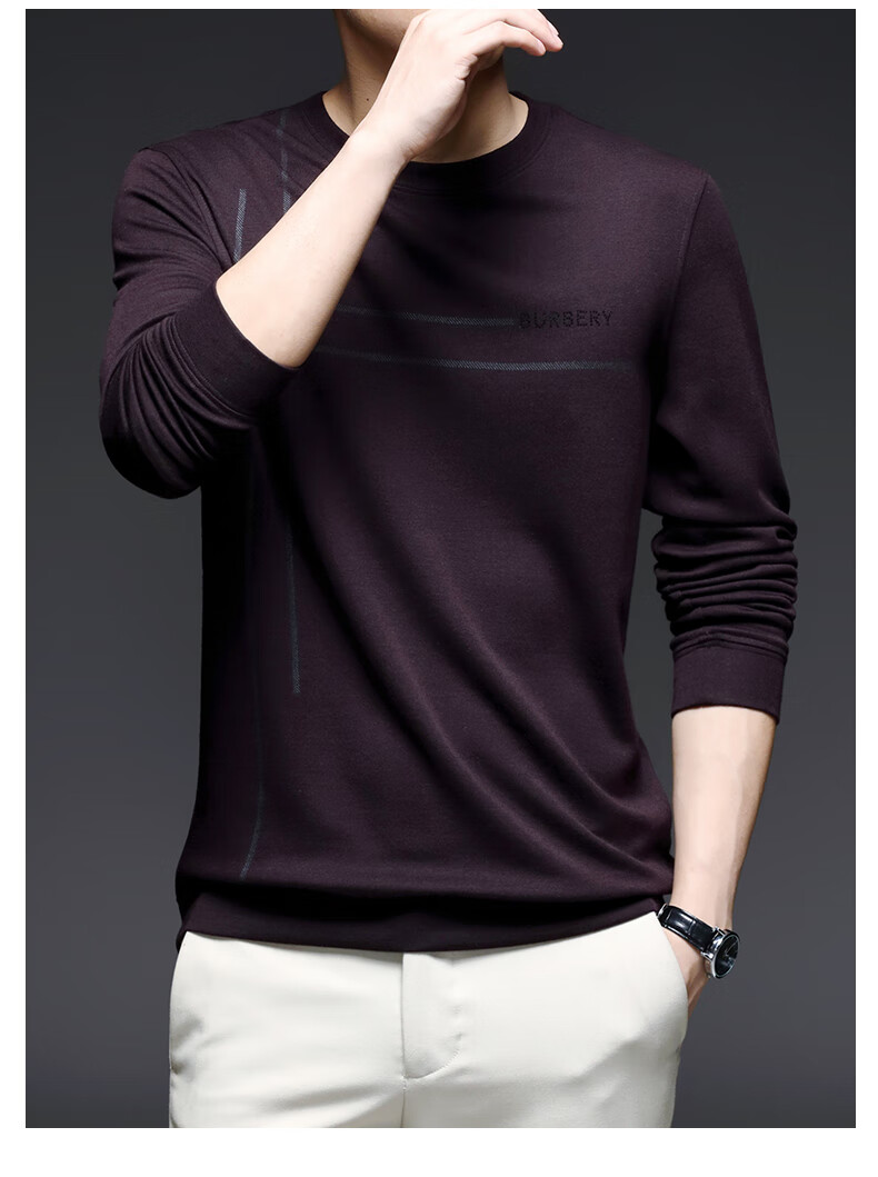 鄂尔多市产春秋季男士圆领休闲打底衫含羊毛男装上衣潮流纪朗鲨旗舰