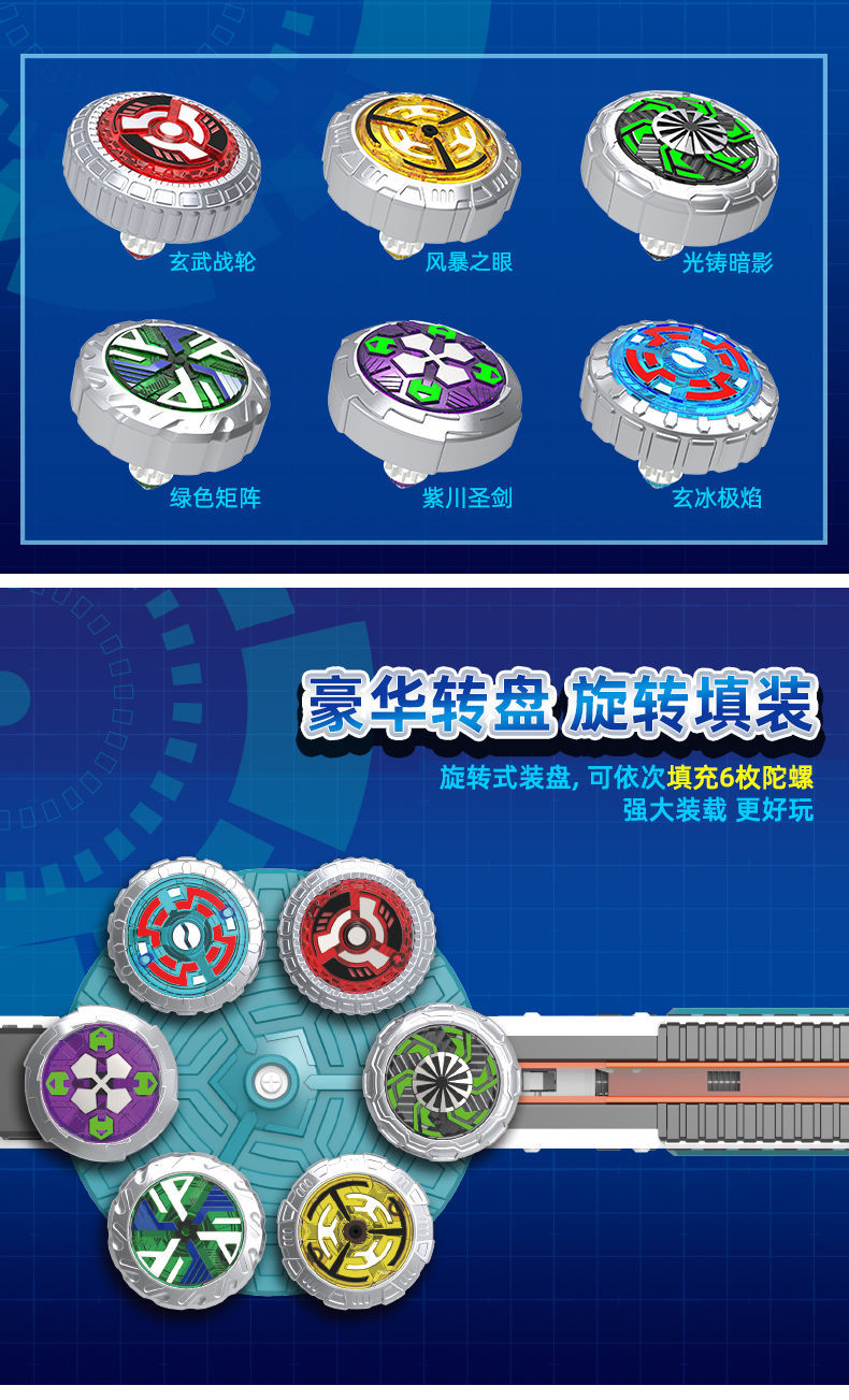 魔幻陀螺玩具儿童男孩变梦幻旋转新款5代六发枪型陀螺4六连发六核发射