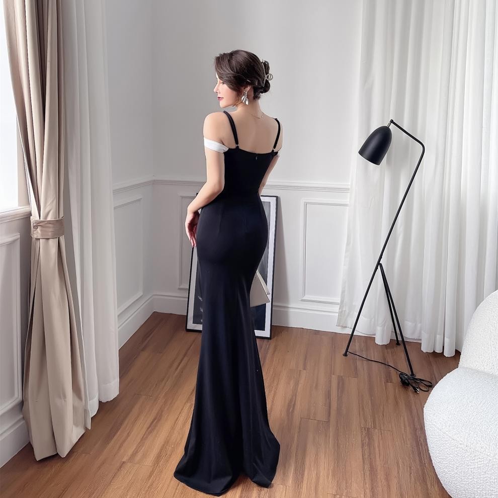 情趣内衣女性感马蚤夜场女装性感一字肩吊带长裙气质名媛年会走秀修身