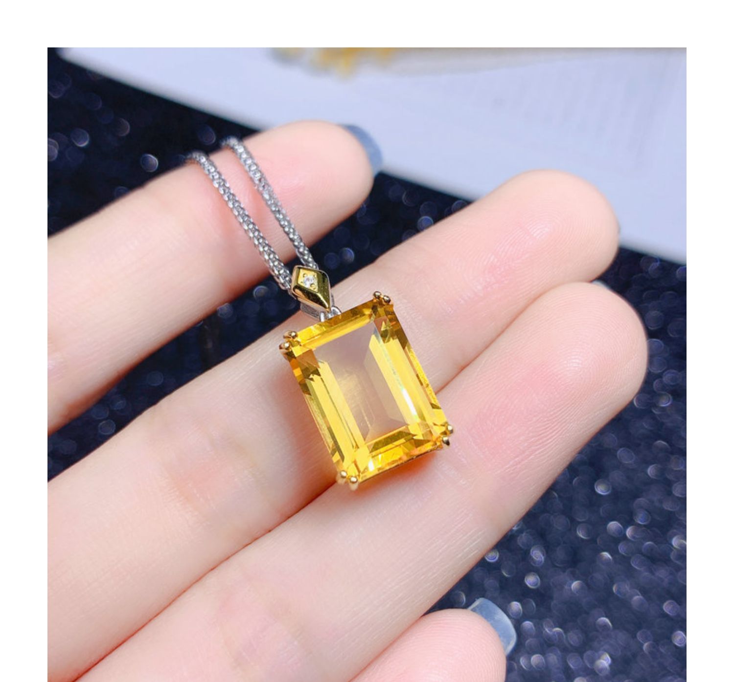 女ins简约双色方形水晶黄宝石吊坠送女友 40cm黄水晶项链 鉴定证书