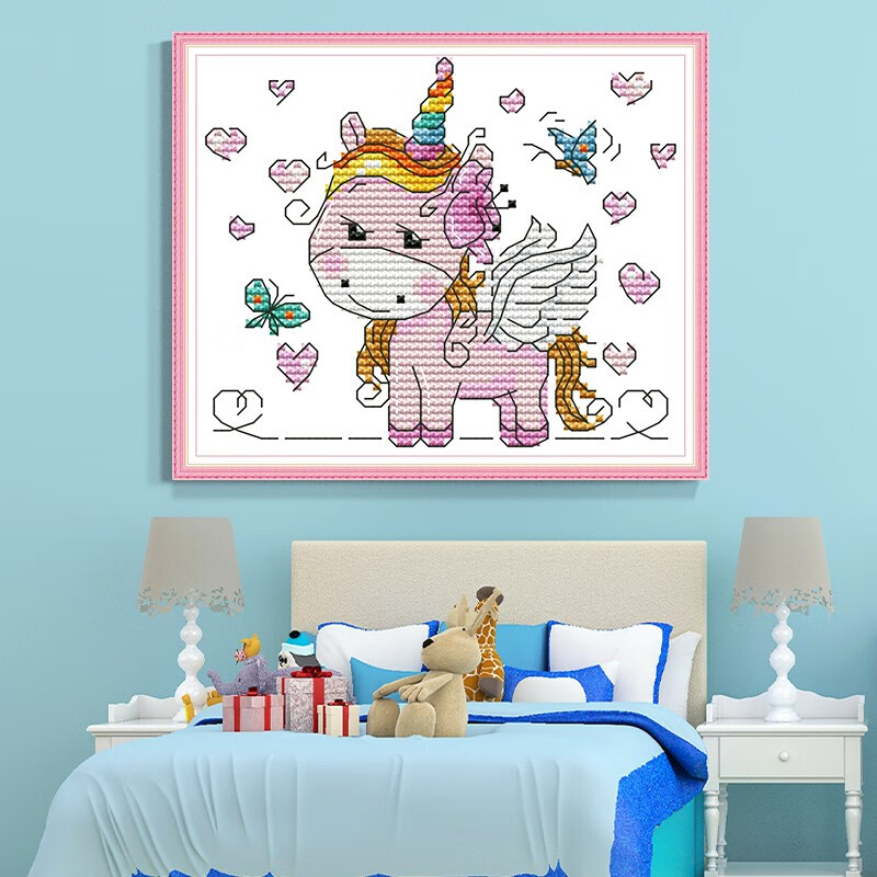 卡通十字绣独角兽儿童小幅手工布艺diy刺绣手工自己绣2021年新款线绣