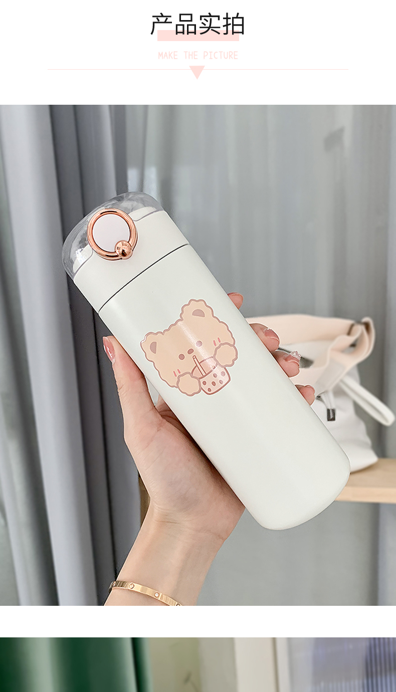 柏采雅水杯保温杯女可爱带吸管式304不锈钢高颜值情侣网红学生儿童