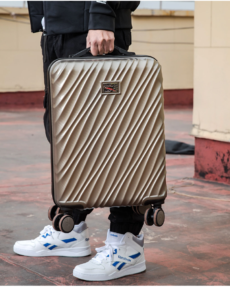 锐步reebok时尚立体斜纹拉杆箱20英寸旅行箱tsa密码锁男女登机箱金色