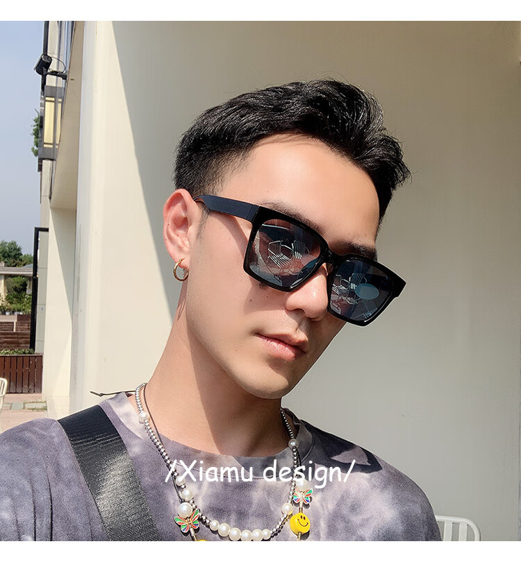 韩版超轻磨砂黑色胖子大脸方框遮阳偏光墨镜太阳镜男开车黑框蓝水银