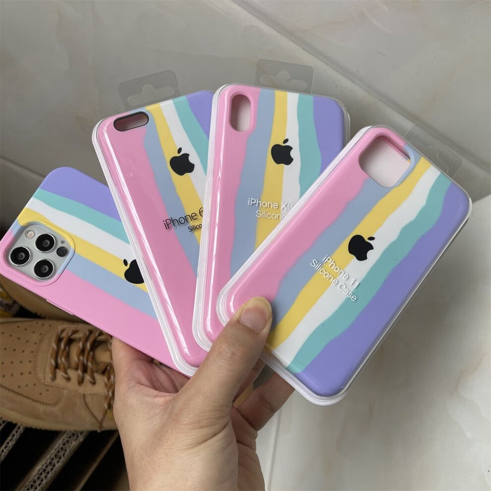 普双航oeny苹果12液态硅胶彩虹手机壳iphone11promax情侣xs个性xr防摔