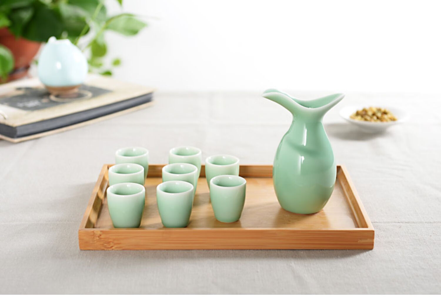 古代酒杯酒盏小酒盅青瓷酒具套装陶瓷酒壶家用分酒器白酒杯烈酒杯黄酒