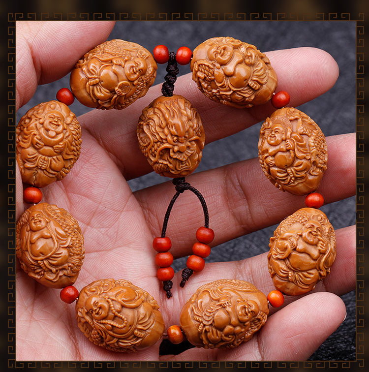 橄榄核手串男2.0大籽九龙弥勒手工雕刻橄榄子手链文玩把件弥勒佛 1.