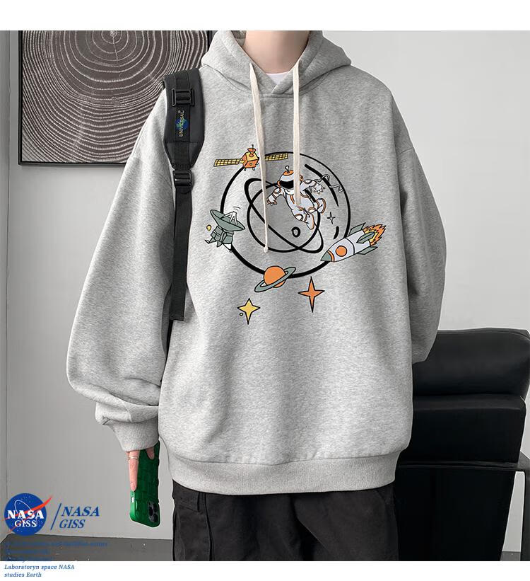 nasa giss男装潮牌联名美式重磅宇航员小人卫衣男潮ins春秋潮牌连帽衫