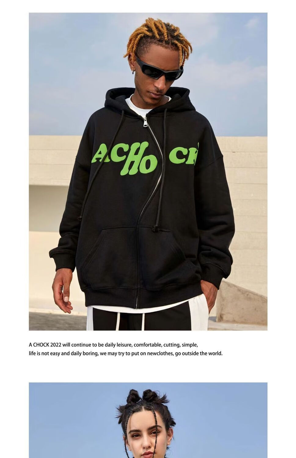 achock s拉链卫衣原创设计logo泡印外套个性休闲宽松连帽情侣卫衣