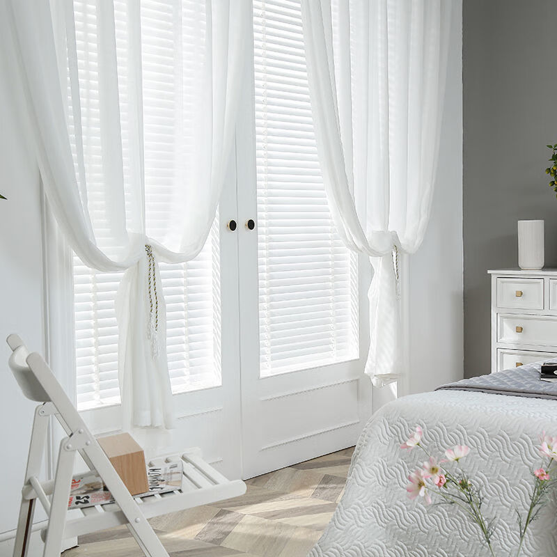 窗纱北欧现代加厚窗帘窗纱透光不透人客厅遮光阳台纯色冰丝纱帘 黛