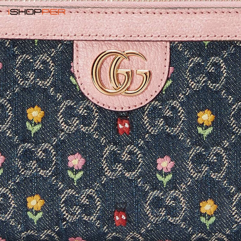 gucci古驰钱包bloominglove系列520情人节花卉刺绣gg丹宁全拉链钱包