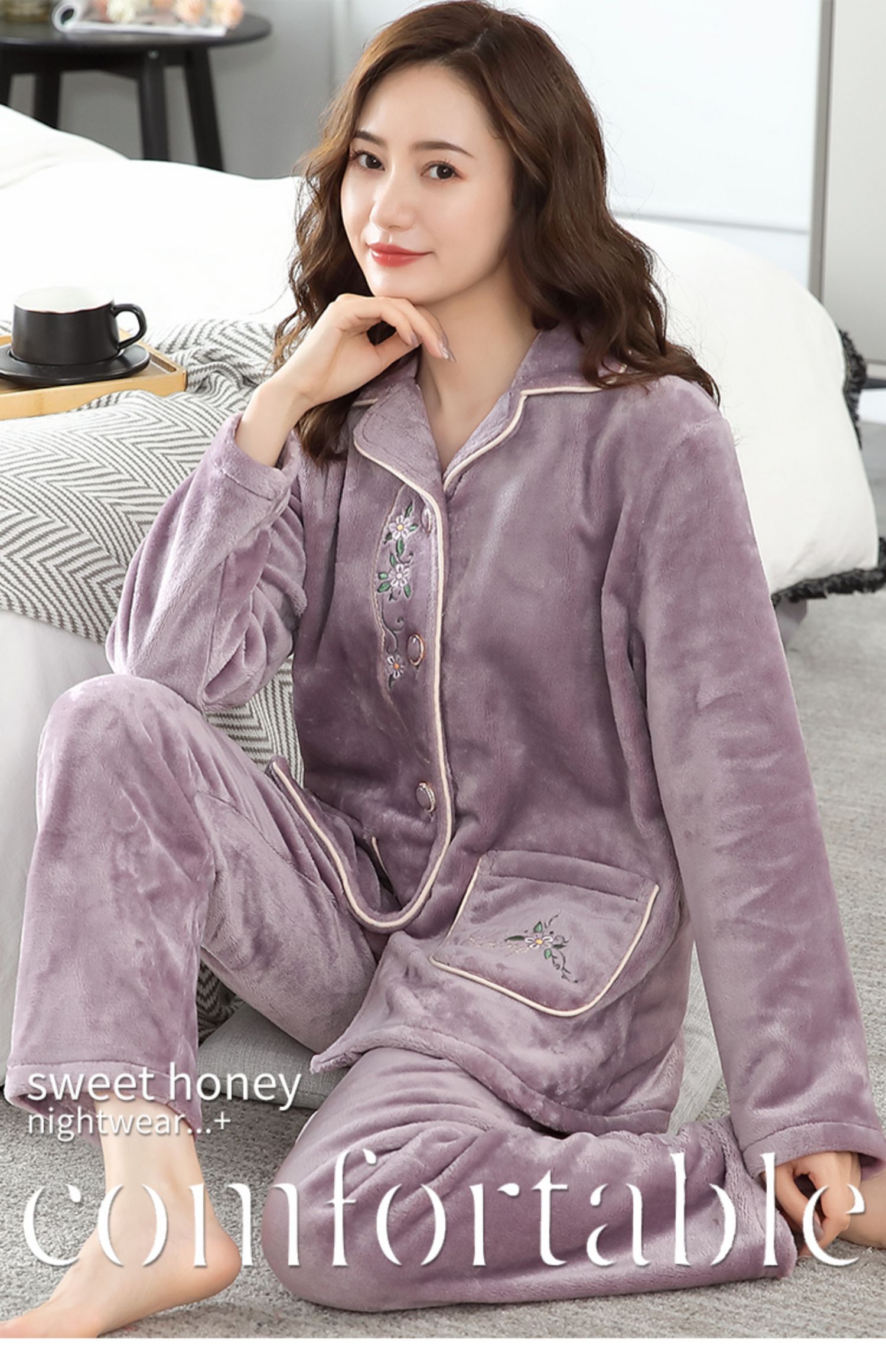 南极人官方旗舰新品珊瑚绒睡衣2021年新款加绒薄款冬季保暖法兰绒女