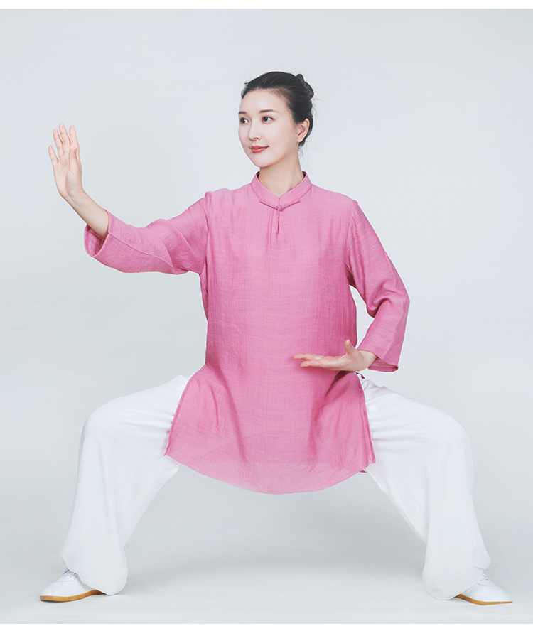 小和山太极服女装2021新款高端飘逸棉麻亚麻太极拳练功服夏季服装中长