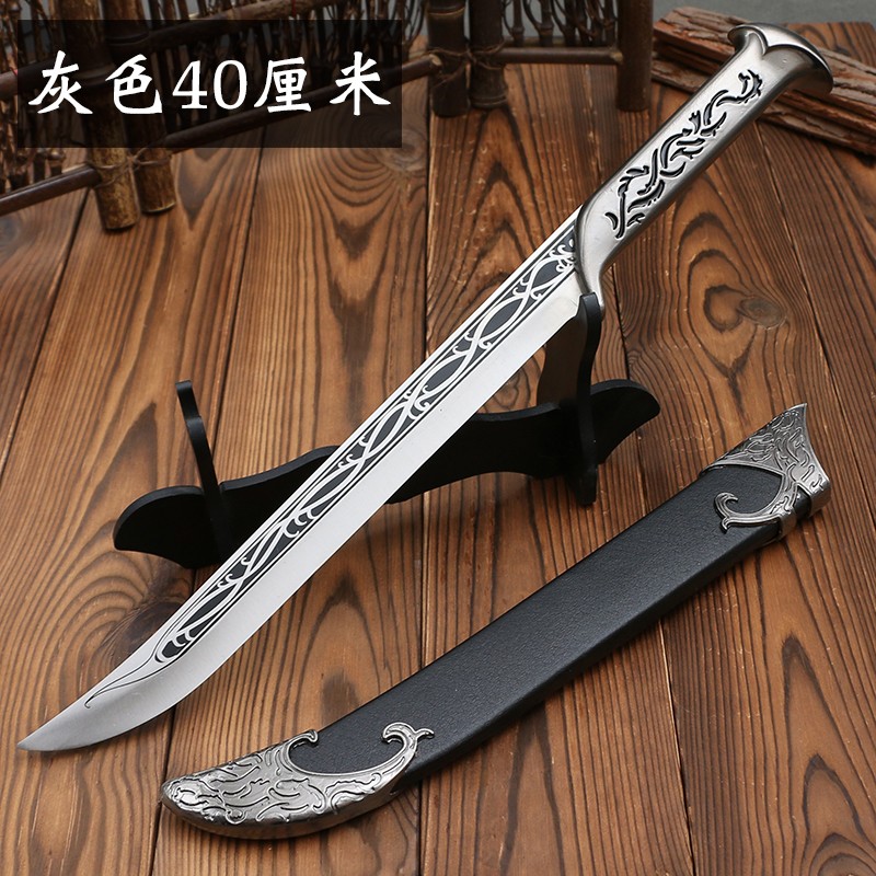 精灵王刀剑长刀户外防身工艺品影视一体不锈钢短刀金属小剑未开刃40cm