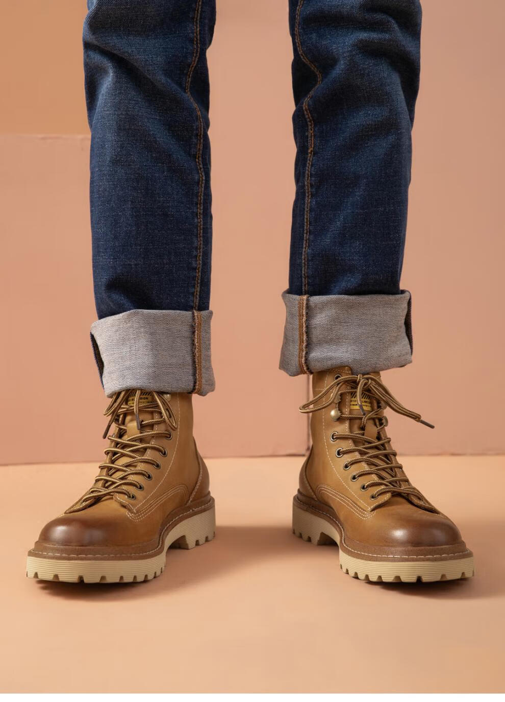 beautoday马丁靴夏季中筒英伦风大黄靴男士短靴机车男靴皮鞋工装鞋