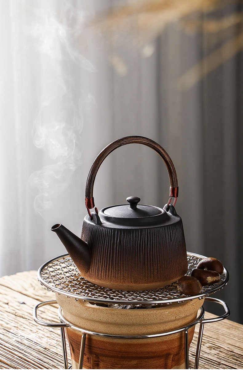 煮茶烧水炉户外大号碳炉的 陶渐变大号炭炉 雅然提梁壶(素胚)【图片