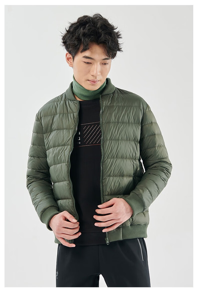 乐途(lotto)秋冬季轻薄羽绒服男灰鸭绒防风保暖外套军绿色商务休闲