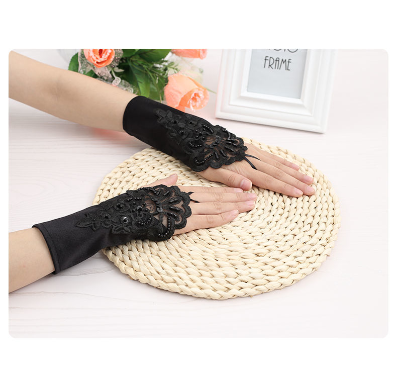 心墨染新品新娘手套蕾丝夏季防晒勾指手套女薄款韩式新娘短款护腕露指