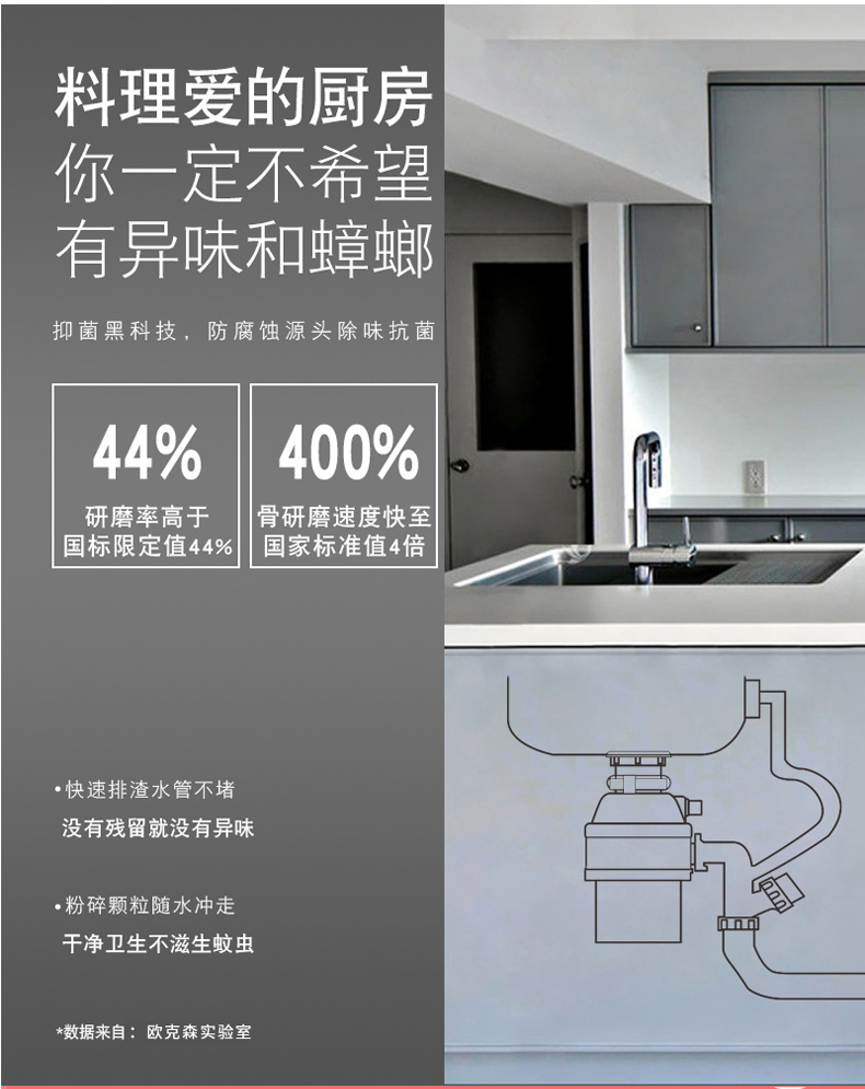 欧克森厨房垃圾处理器家用全自动 厨余食物垃圾处理器湿干餐厨水槽下