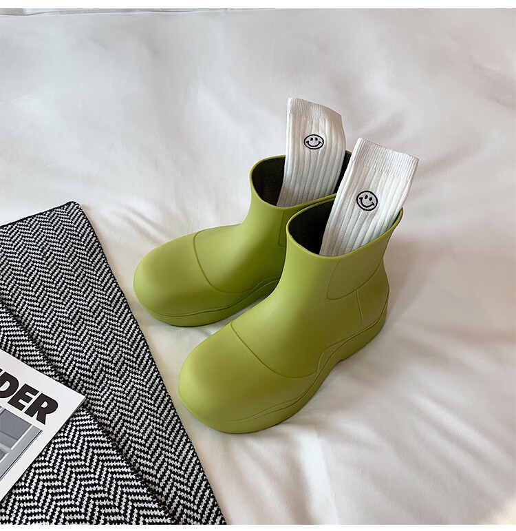 网红mona同款马1丁靴 阿希哥mona网红同款jw bv圆头雨靴雨鞋厚底短靴