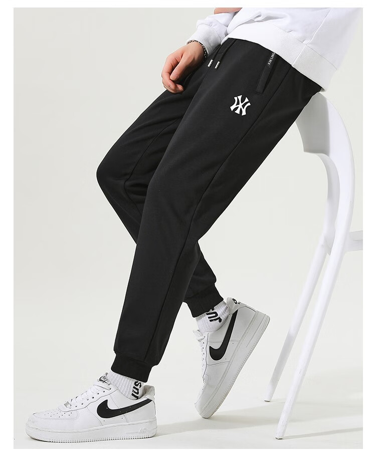 mlb 男春秋休闲宽松加绒加厚束脚ny裤子大码秋冬款运动裤潮 灰色直筒