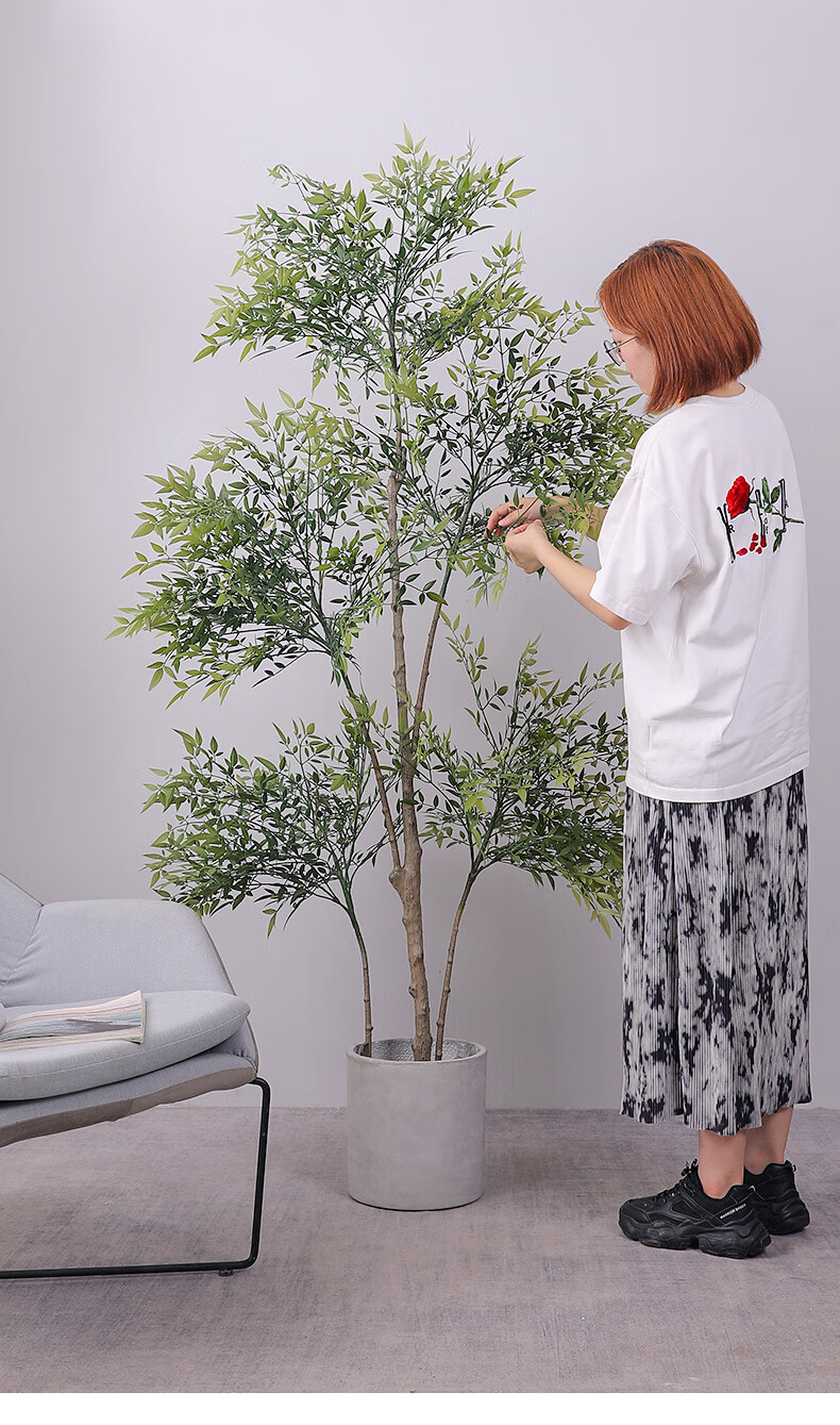 轻奢高端风仿真南天竹植物盆栽仿生绿植室内客厅落地假树装饰摆件茶室