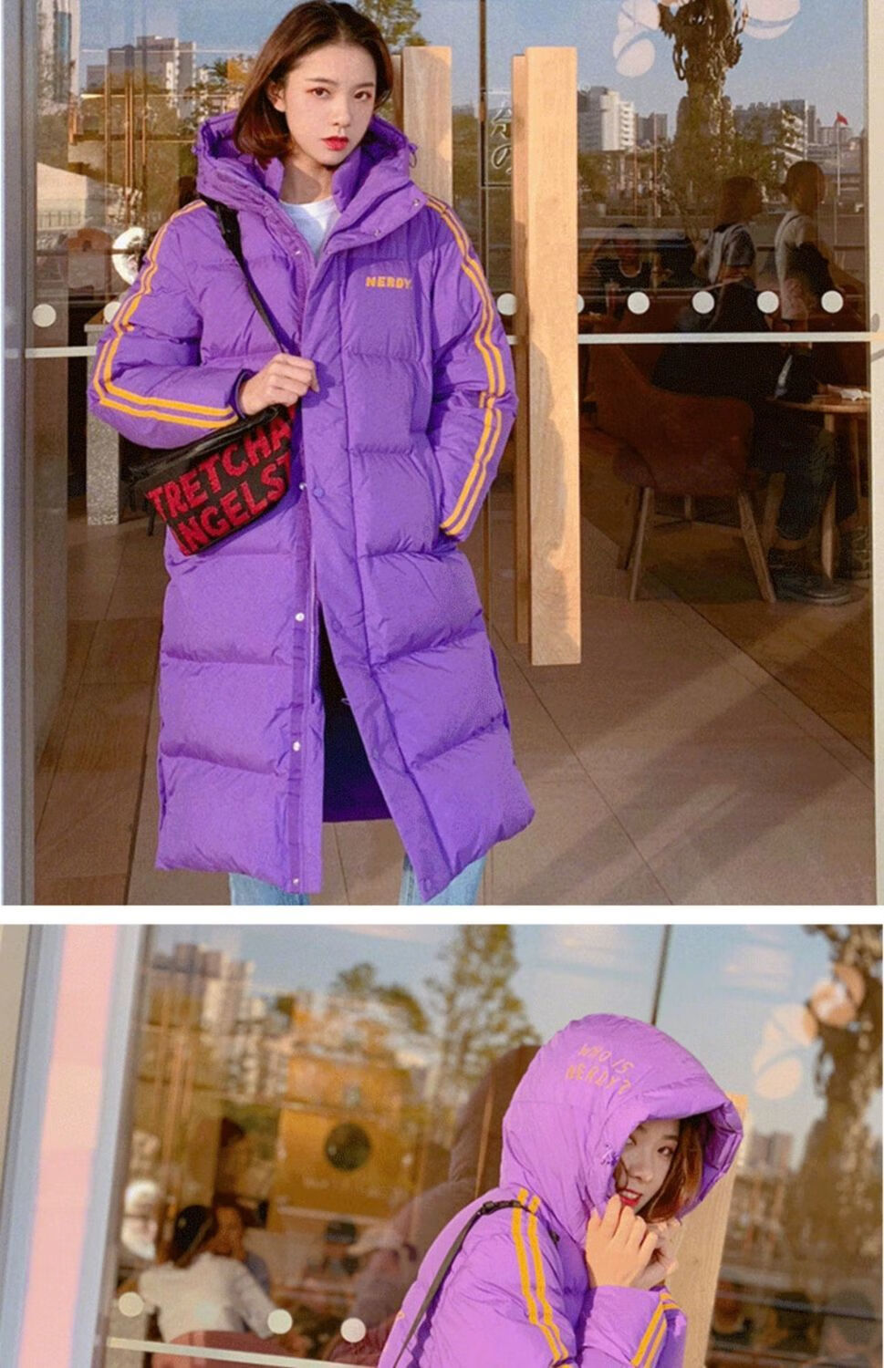 白鸭绒羽绒服女韩国nerdy潮牌中长明星同款休闲运动情侣冬季外套白色