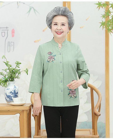 老太太夏季女装老年人衬衫夏天衣服女吉诺丰京 酒红色【上衣 裤子】 l