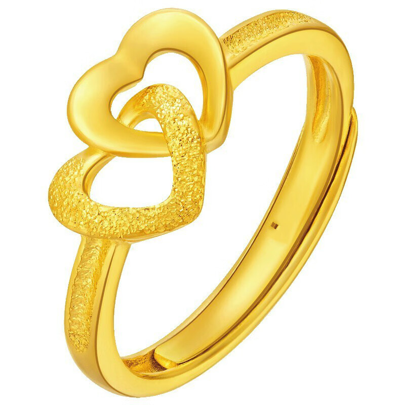 老凤凰首饰心相印金戒指女款情人节礼物圣诞节礼物 999足金活口戒指 1