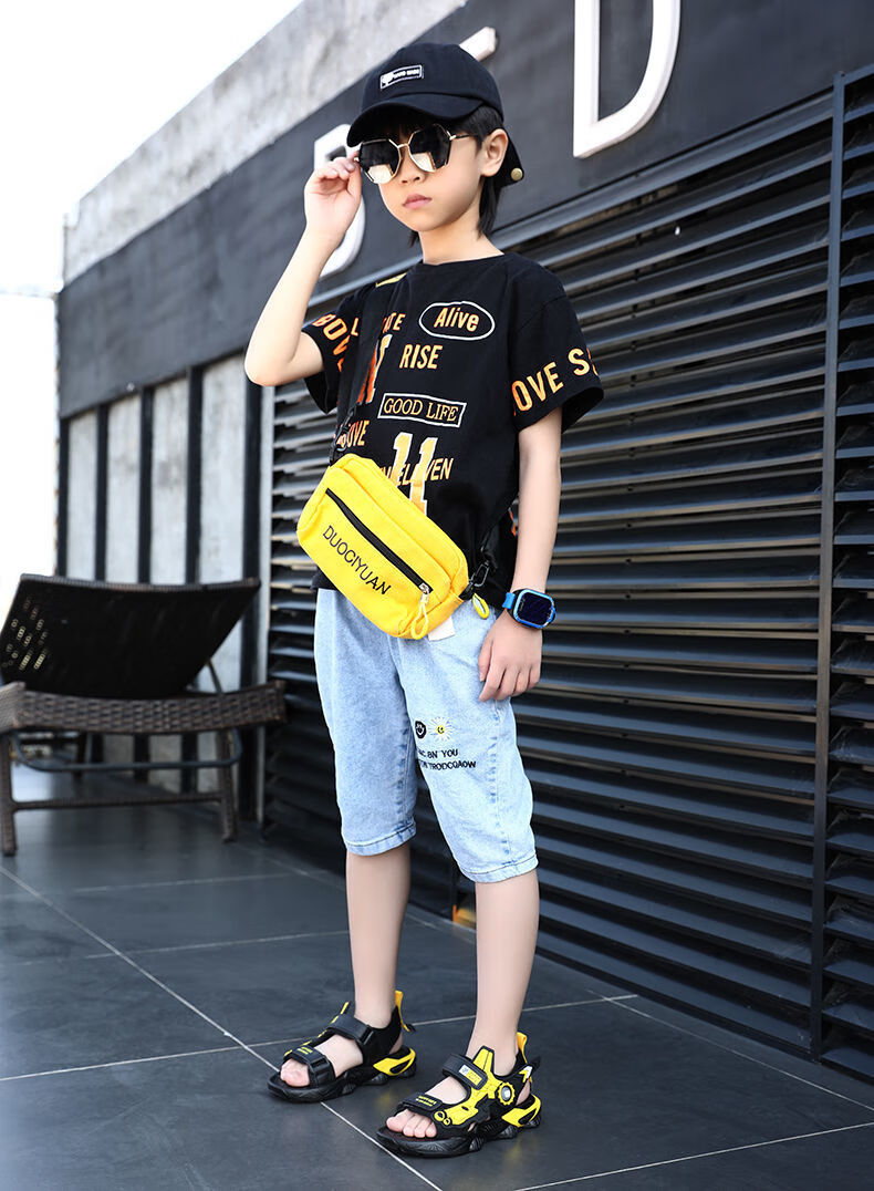 童鞋男童凉鞋机甲帅气2022夏季新款中大童沙滩鞋男韩版休闲2822黑红34