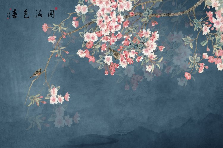 直播间3d立体视频拍摄背景布网红直播课程复古背景墙水墨古风背景 sp