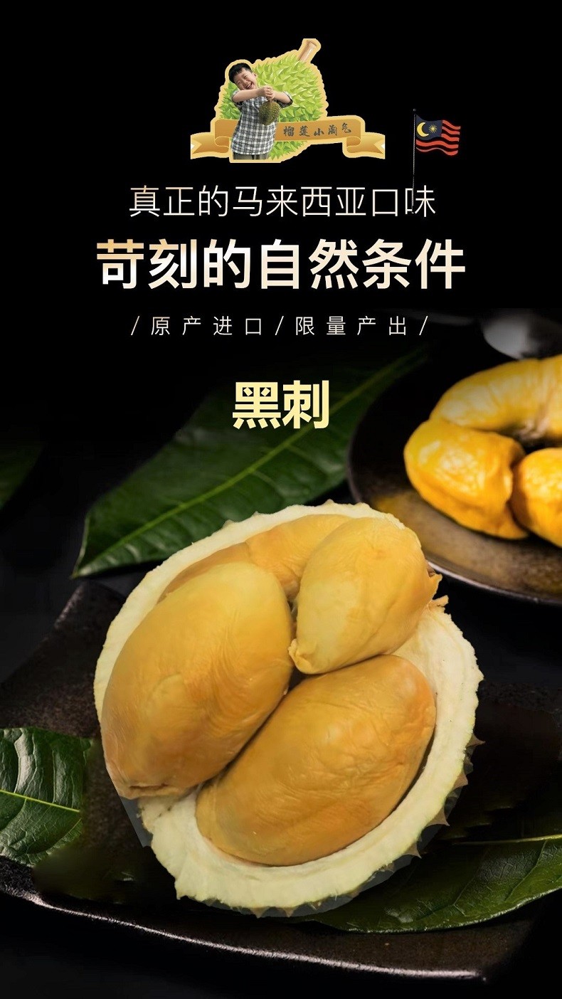 马来西亚黑刺榴莲肉 液氮锁鲜真空礼盒装d200果肉新鲜水果 黑刺榴莲肉