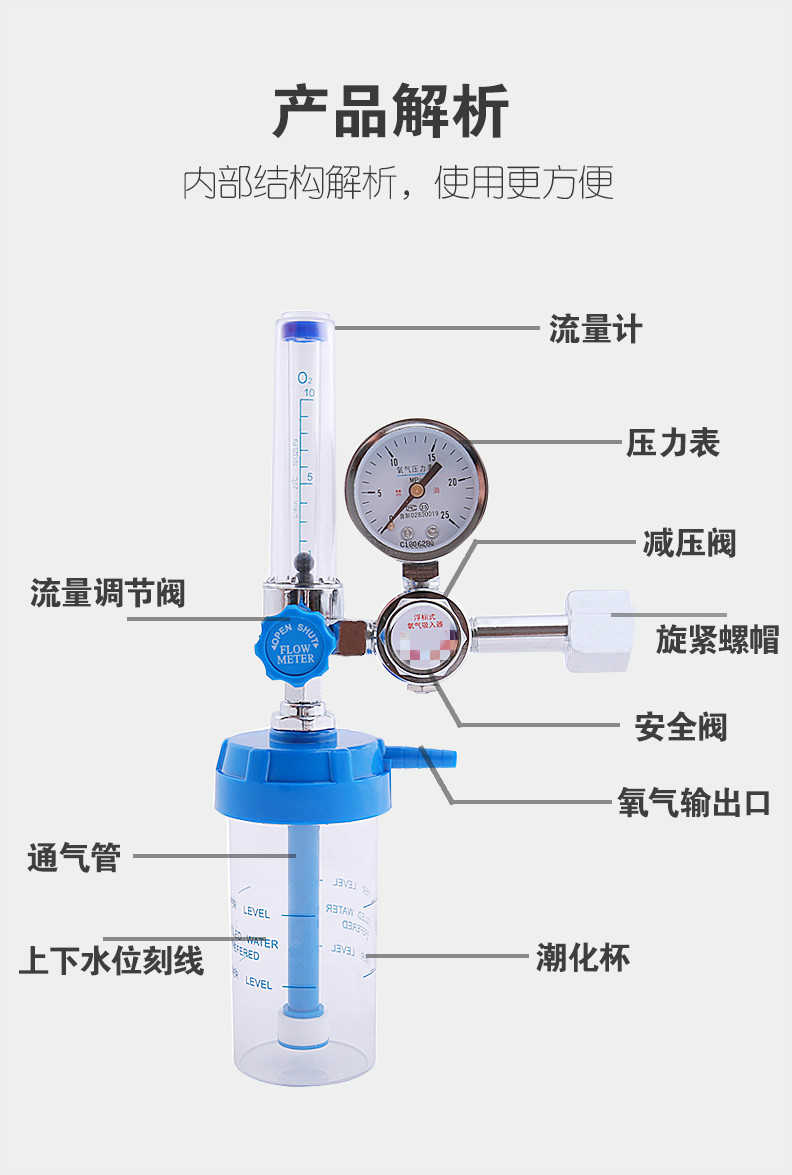 医用氧气减压阀家用氧气瓶吸入器浮标式氧气表减压阀器湿化瓶压力表