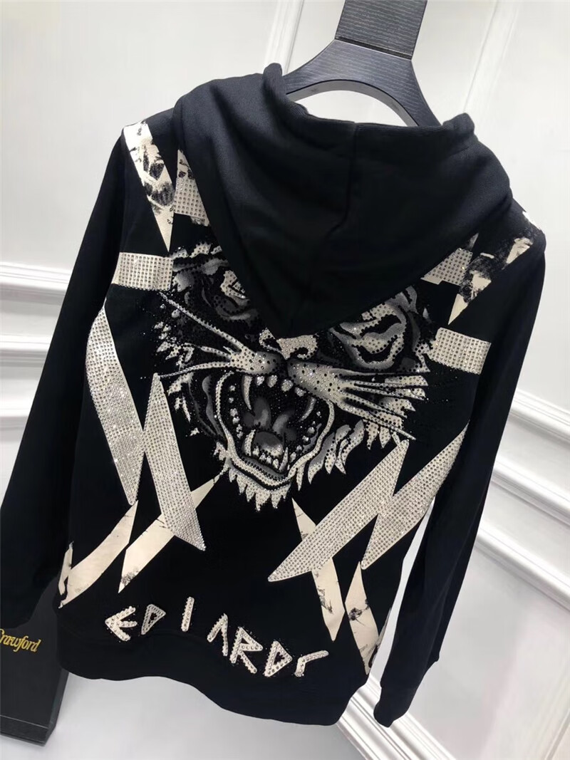 灵公鸡hardy 埃德哈迪ed男装外套闪电系列后背老虎头烫钻连帽拉链开衫