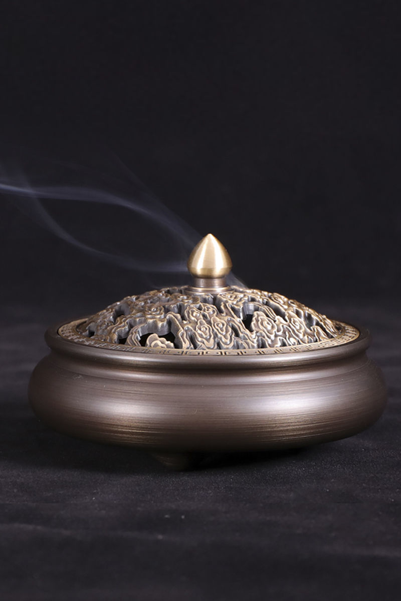 萱宇霖 纯铜香炉家用室内檀香炉熏香炉三足盘香炉供佛香炉茶道摆件