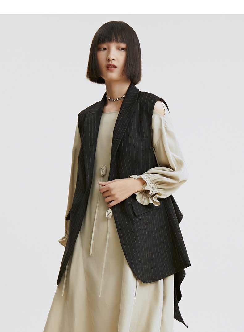 女装 马甲 谜底 谜底2021秋季新款帅气年阔抗皱中长款收腰马甲外套女