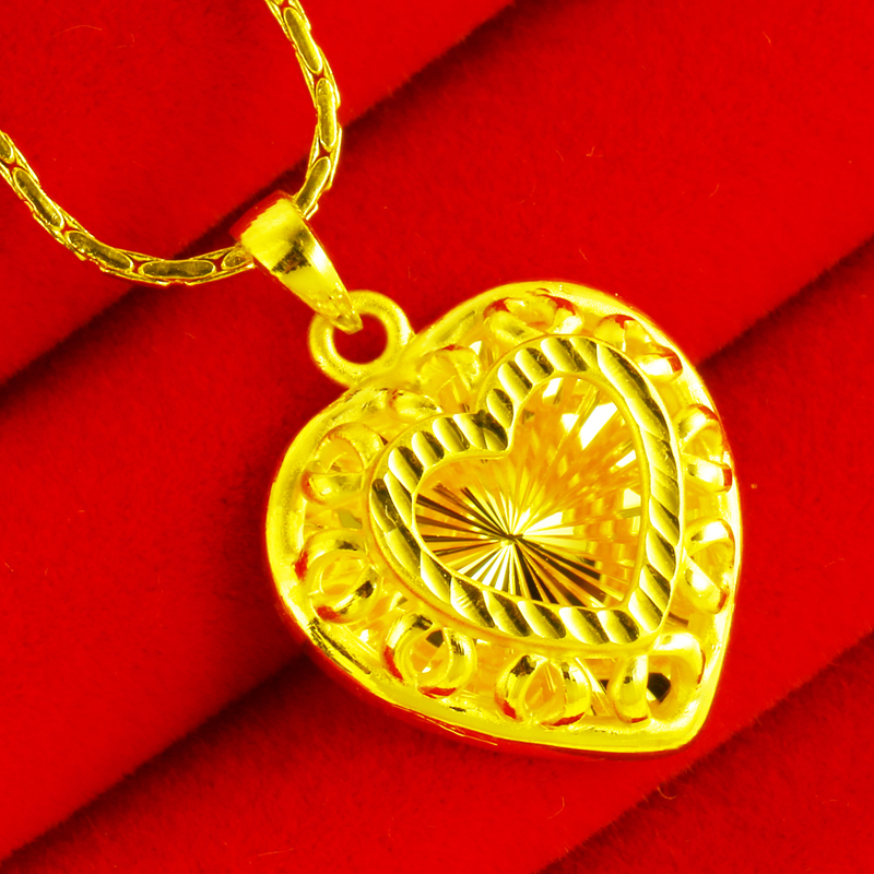 老凤凰黄金项链吊坠9999足金女款真金饰品3d硬金坠子爱心形送情人节