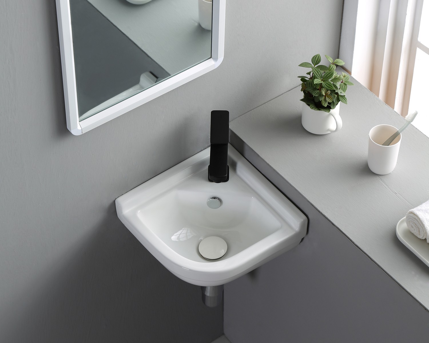 阳台三角挂盆扇形挂墙式洗手盆挂壁式面盆拐角角落转直角洗脸盆卫生间