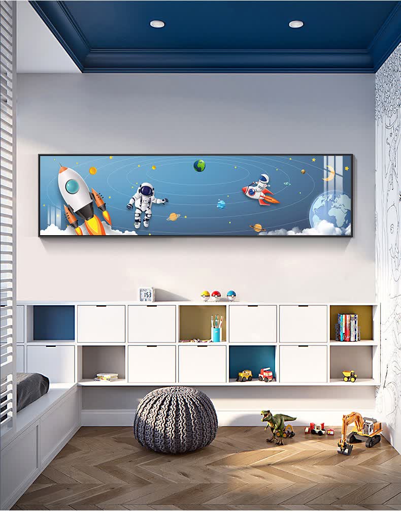 陶然北路儿童房卧室装饰画太空宇航员床头背景墙挂画男孩女孩创意房间