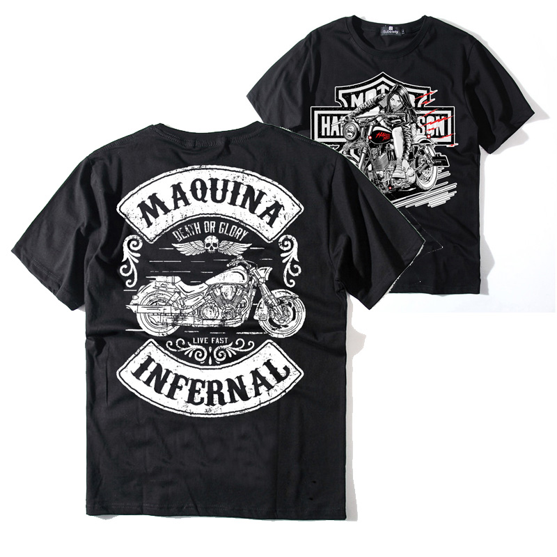 夏季哈雷骑行服装欧美机车短袖t恤男摇滚美式复古健身摩