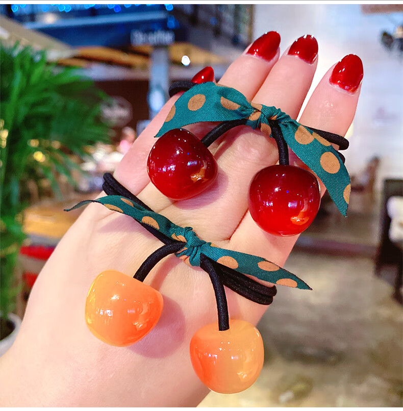 韩版小清新网红ins樱桃水果头绳发绳头花皮套橡皮筋黄樱桃9根