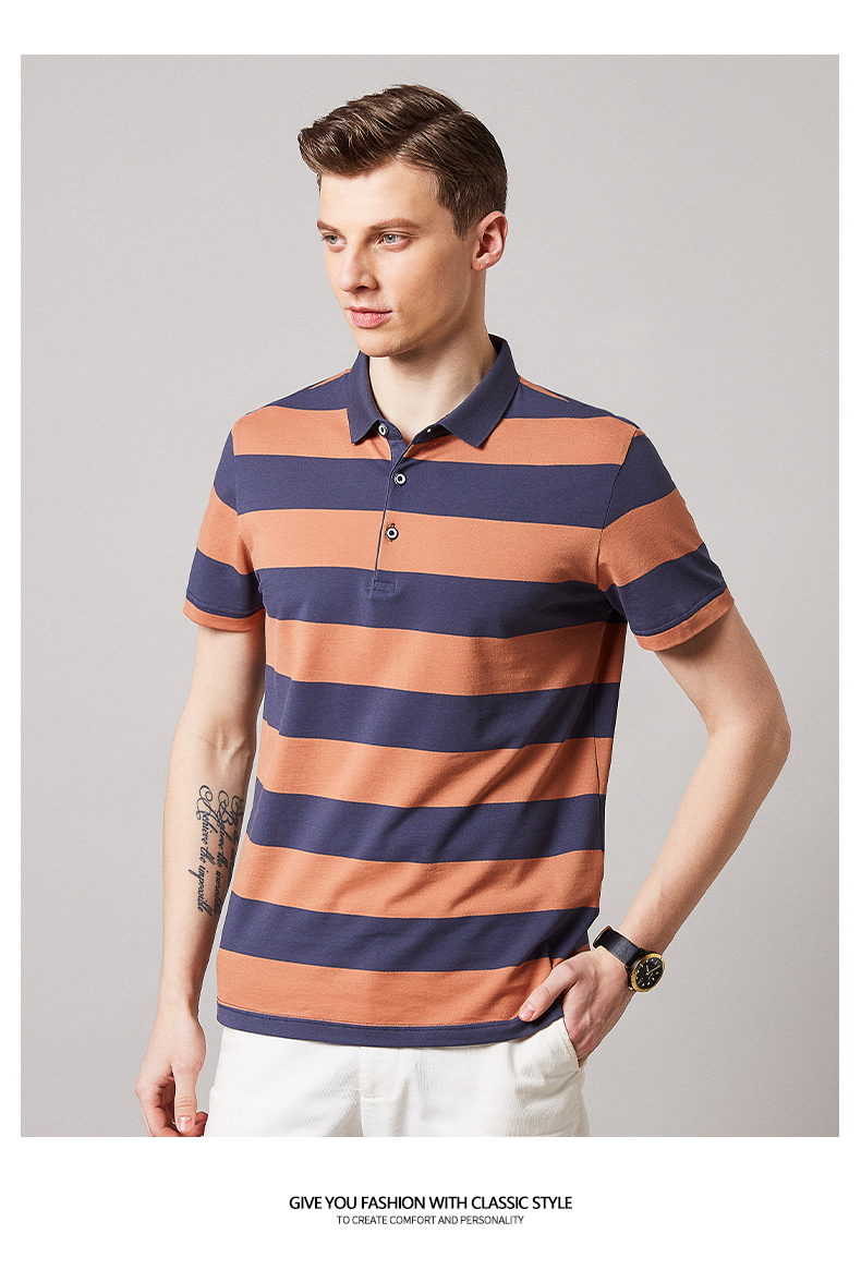 培蒙短袖t恤男夏季薄款含棉polo汗衫男士条纹打底衫青年上班聚会内搭