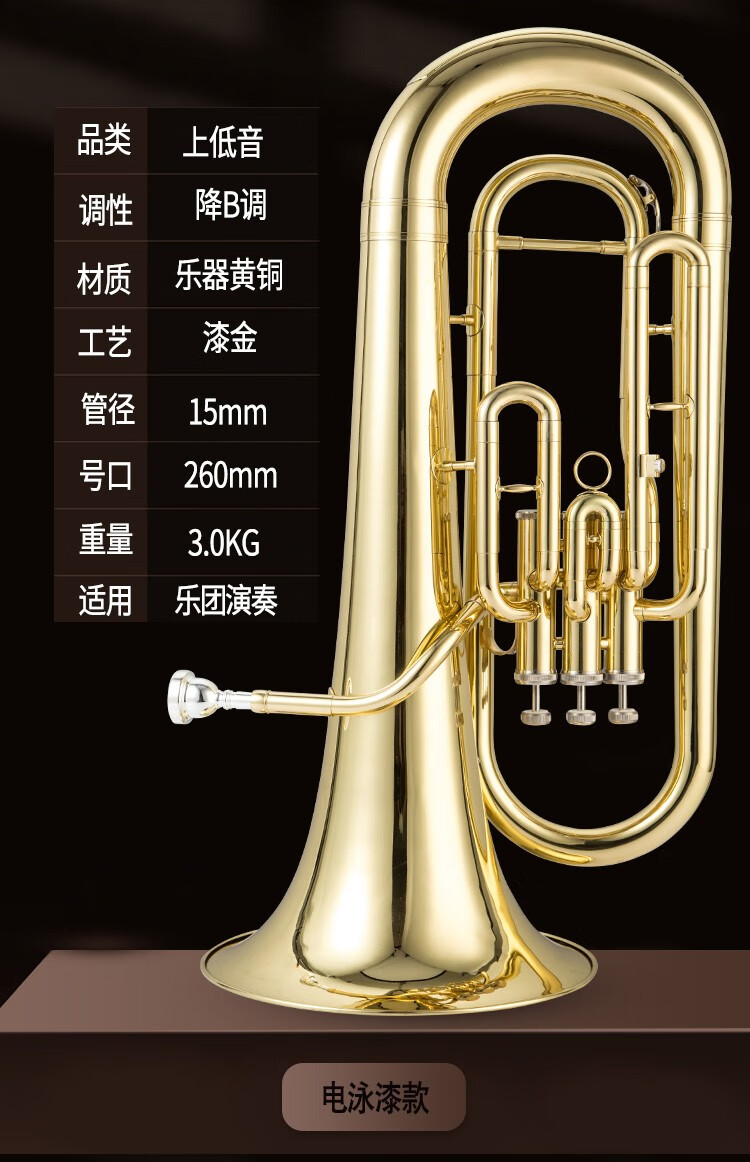 法国布兰琪blanche降b调三立键上低音号抱号巴立东西洋铜管乐器初学