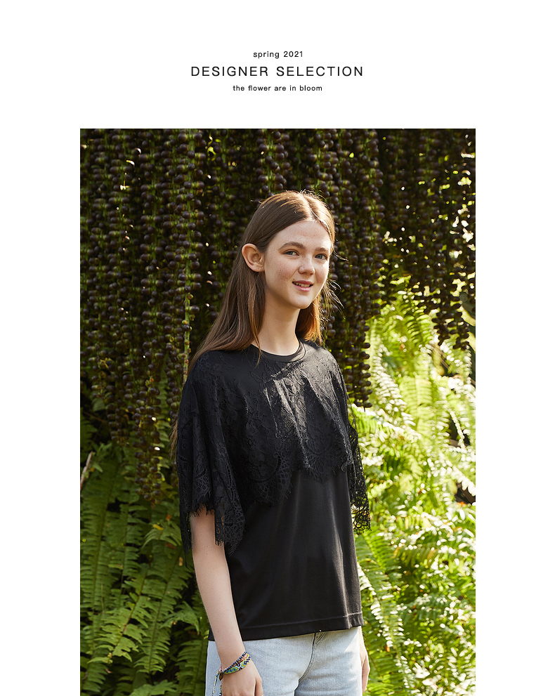 飞鸟和新酒2021年夏季上衣女新款女装宽松圆领大码短袖t恤 黑色cb01 s